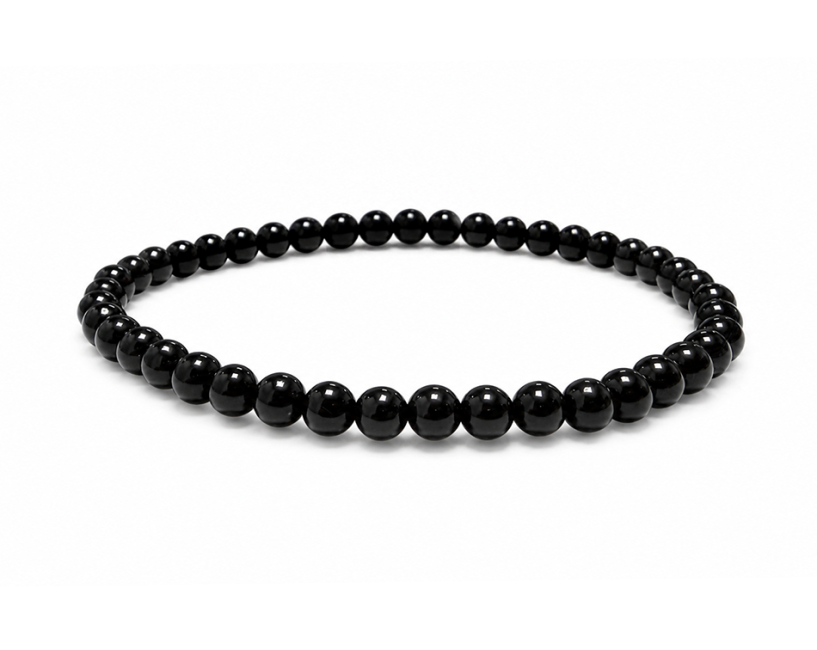 Schwarzer Obsidian Armband A 4mm Perlen