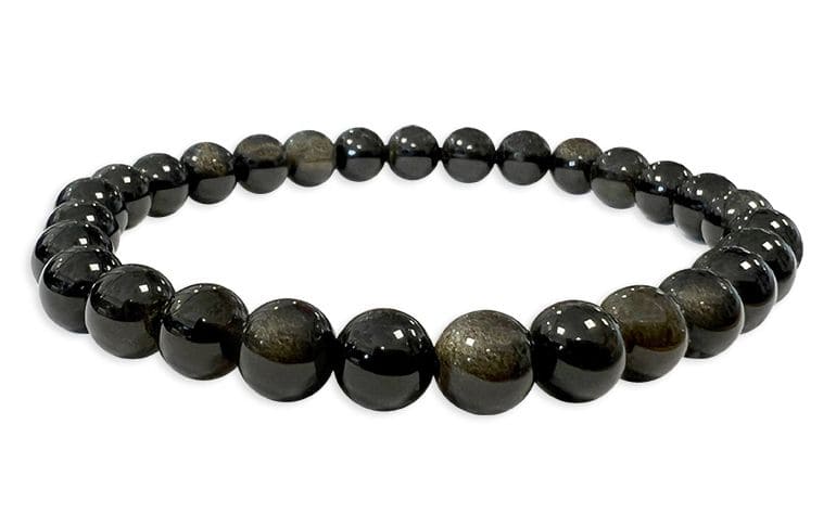 Schwarze goldene Obsidian Perlen Armband A 6mm