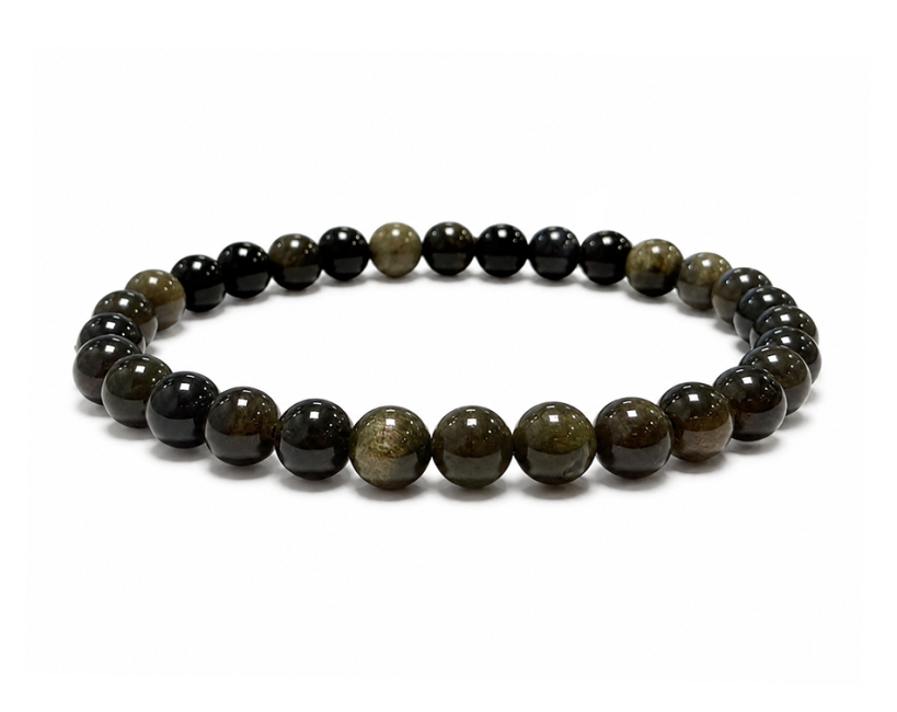 Goldener Schwarzer Obsidian Armband A 6mm Perlen