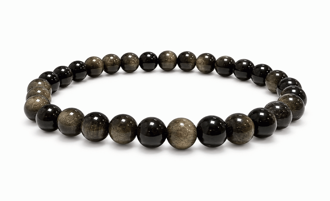 Weihrauch bei Goldener Schwarzer Obsidian Armband A 6mm Perlen