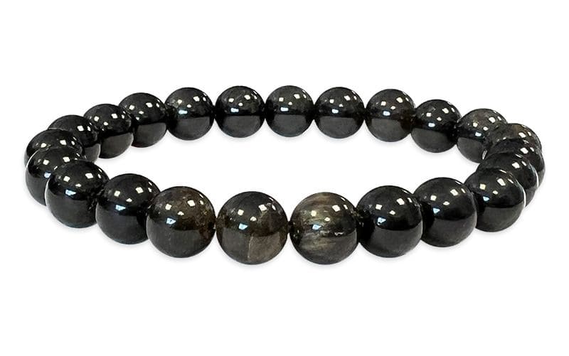 Schwarze goldene Obsidian Perlen Armband A 8mm