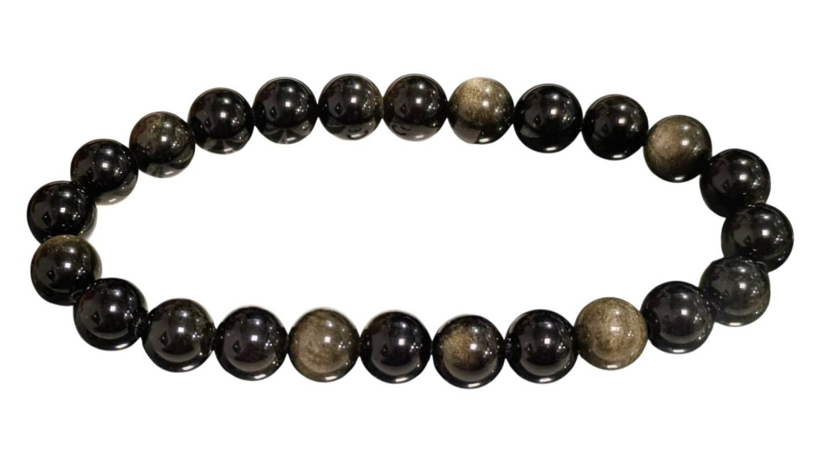 Schwarze goldene Obsidian Perlen Armband A 8mm