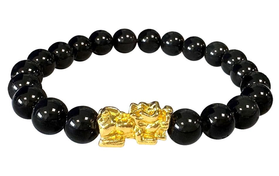 Armband Schwarzer Obsidian und Pixiu A-Perlen 8 mm