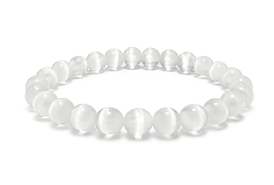 Weihrauch bei Katzenaugen-Selenit-Armband A 6mm Perlen