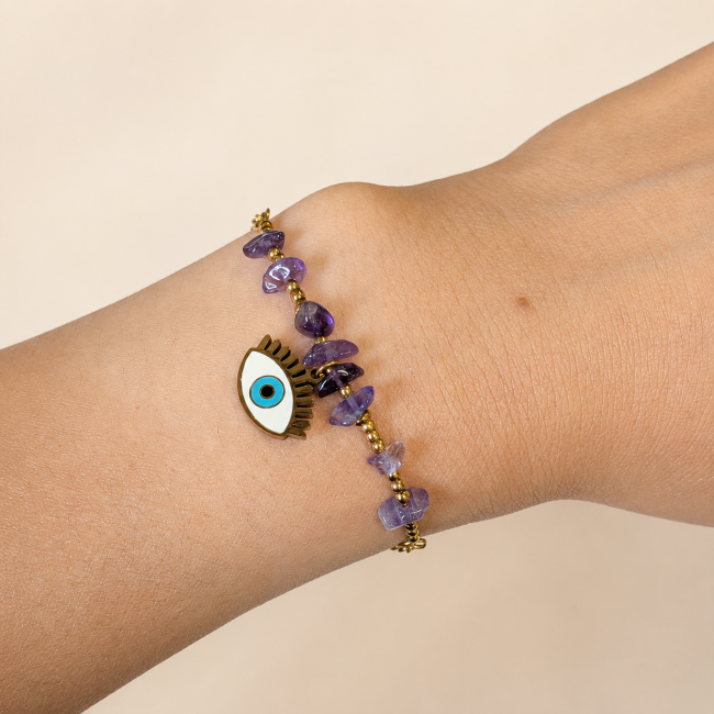 Schutzarmband aus Amethyst AA – Böses Auge