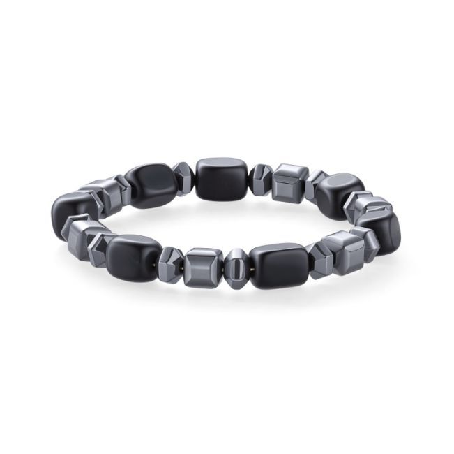 Schwarzer Obsidian- und Hämatit-Armband A 8mm Perlen
