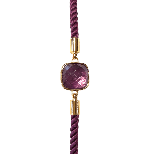 Facettiertes quadratisches Amethyst-Messingseilarmband 11 mm