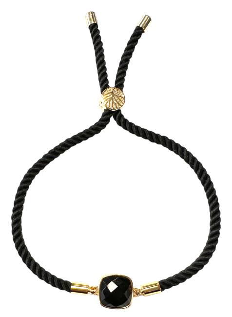 Facettiertes quadratisches Messingseilarmband aus schwarzem Obsidian, 11 mm