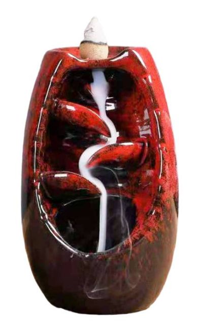 Rückfluss-Räucherstäbchenhalter aus roter Keramik Kaskade aus Blättern 13 cm