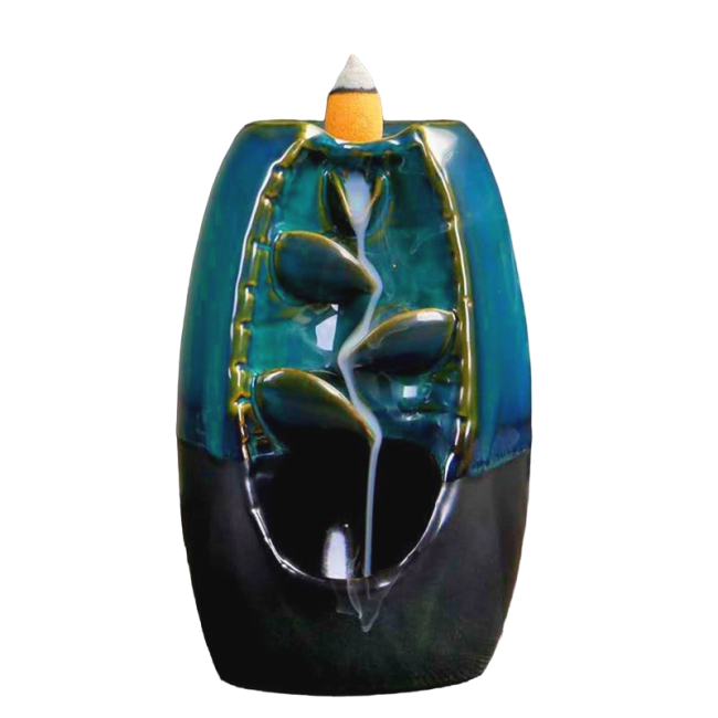 Rostbrauner Keramik-Rückfluss-Räucherstäbchenhalter Blätterkaskade 20 cm