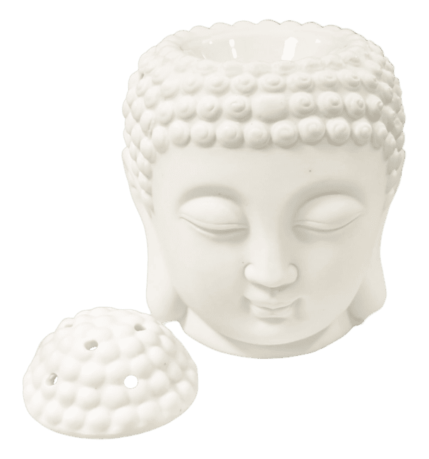 Weihrauch bei Weißer Keramik-Ölbrenner mit Buddha-Kopf, 14 cm|de