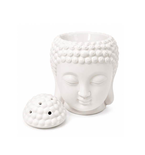 Weihrauch bei Weißer Keramik-Ölbrenner Buddha-Kopf 14cm|de