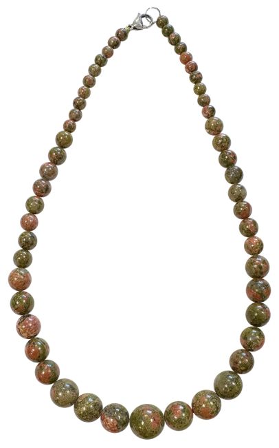 Unakit A-Perlen-Tropfen-Halskette, 6–14 mm, 45 cm