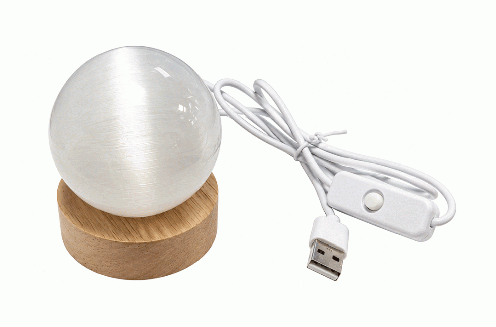 Weihrauch bei Set mit 6 Selenitkugeln 6 cm und Mehrfarbigen USB-LED-Sockeln|de