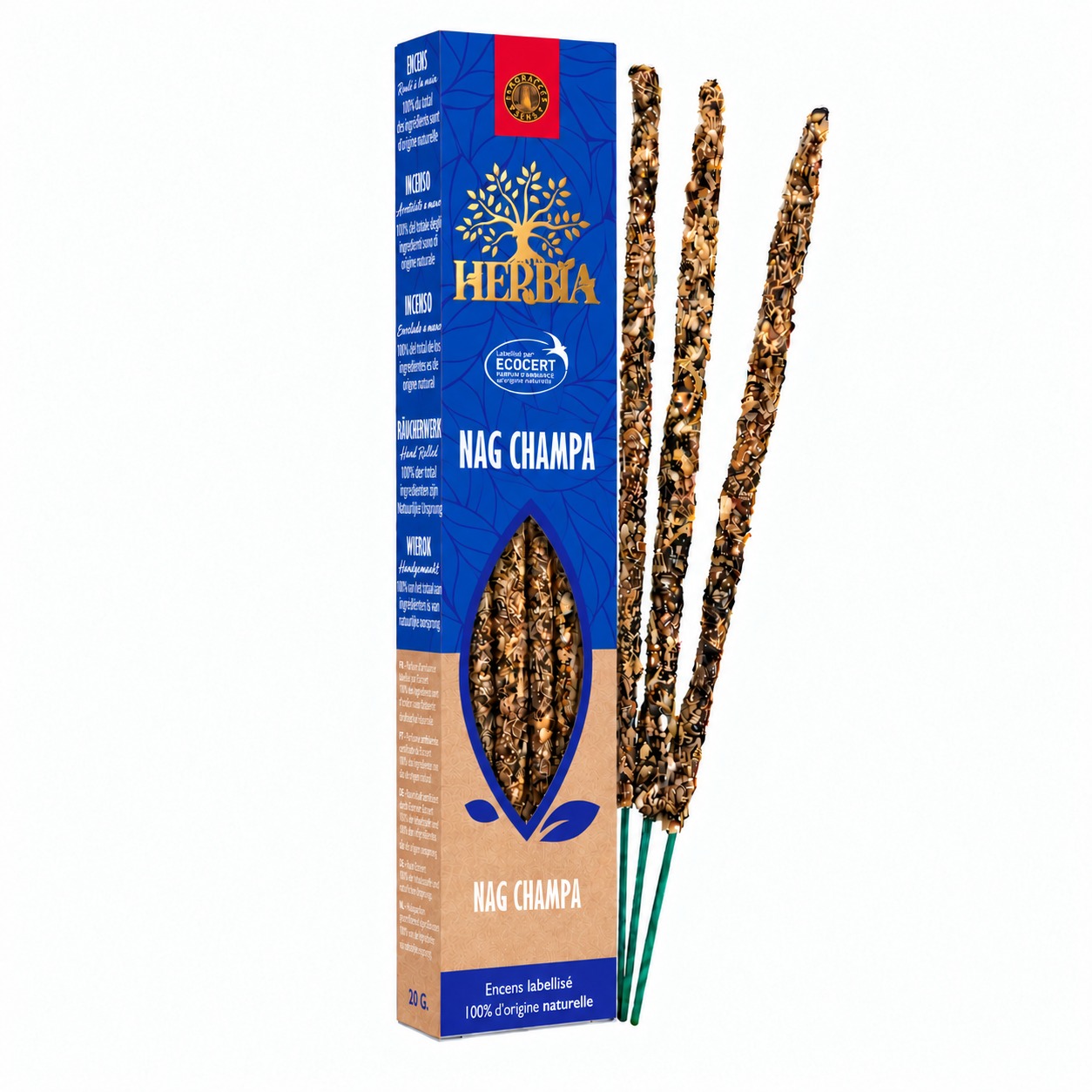 Weihrauch bei Herbia Nag Champa Ecocert Smudge Räucherstäbchen 20g