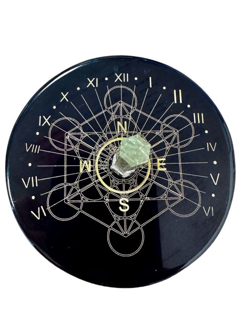 Metatron-Plakette aus schwarzem Onyx mit Bergkristall, 8 cm