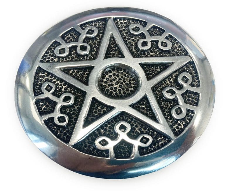 Pentacle Altar runder Weihrauchhalter aus weißem Metall 8,5 cm