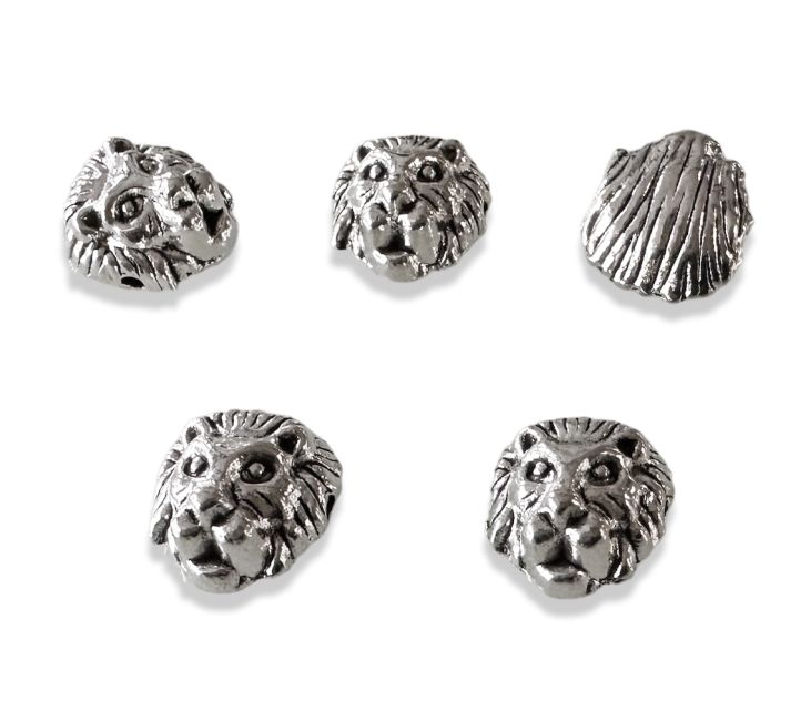 Silberne Löwenkopf-Abstands-Charm-Perlen, 12 mm x 30