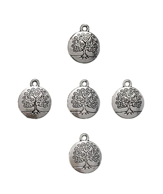 Silberne Spacer-Charm-Perlen „Baum des Lebens“, 15 mm, 50 Stück