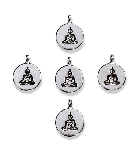 Silberne Buddha-Spacer-Charm-Perlen, 15 mm x 30