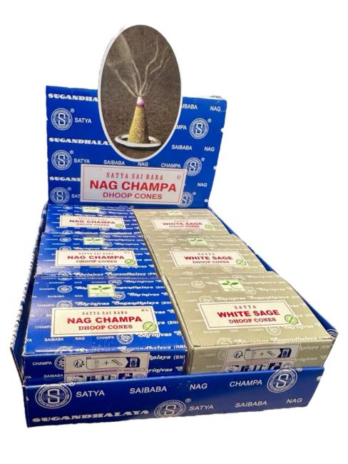 Satya Nag Champa Weihrauch und weiße Salbeikegel