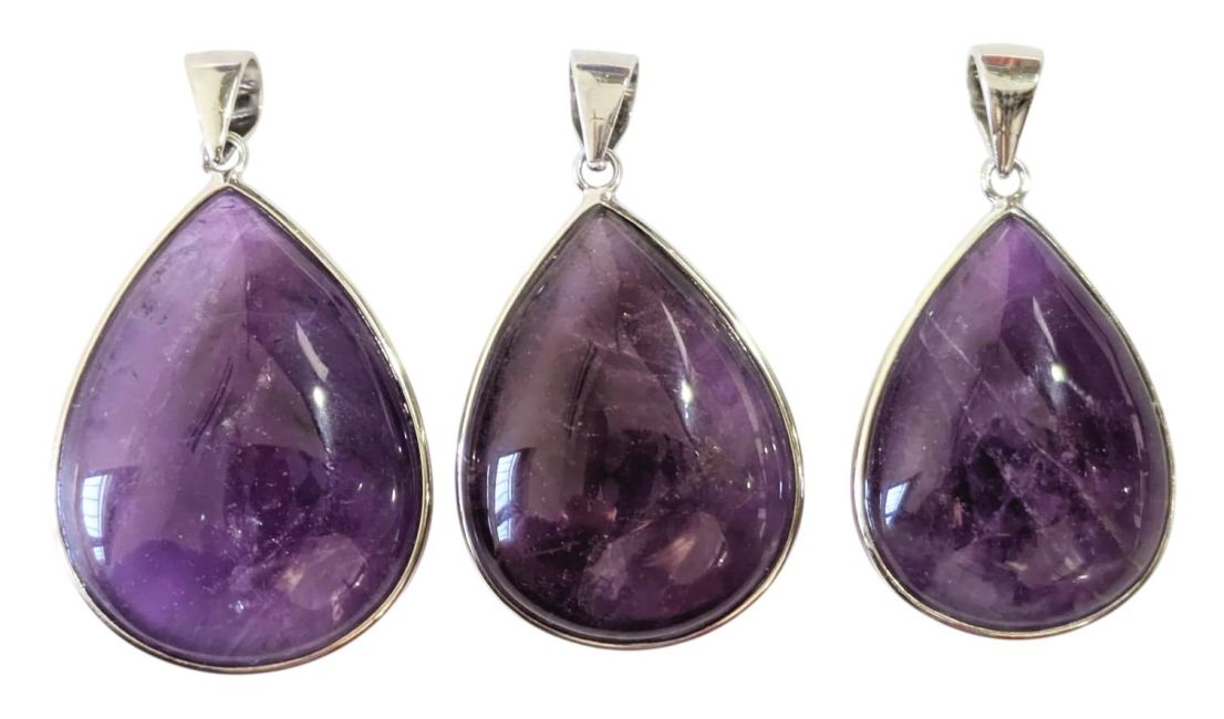 925er Silber Amethyst-Anhänger AAA 3-teilig 14,96 g