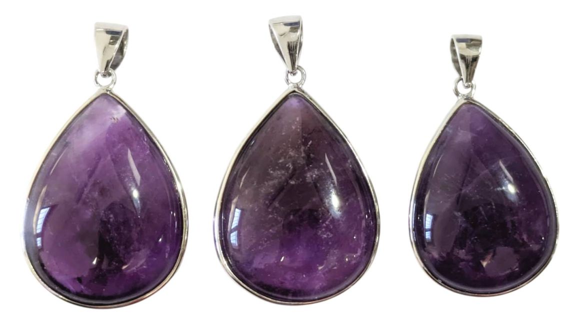 Anhänger aus 925er Sterlingsilber mit AAA-Amethyst, 3-teilig, 13,9 g