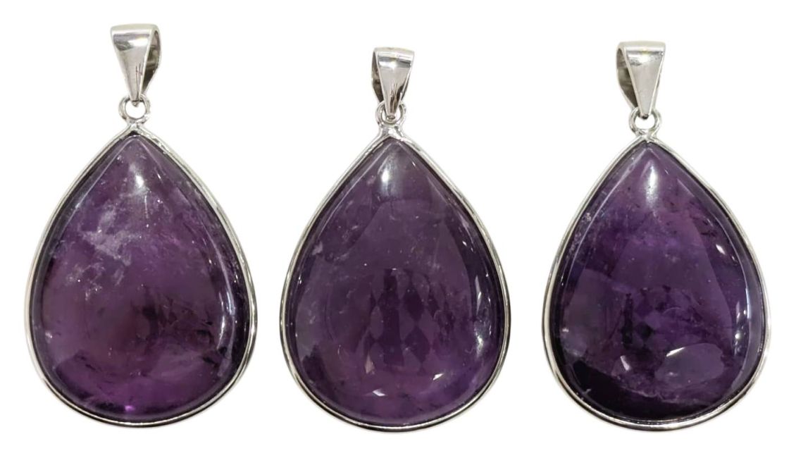 Anhänger aus 925er Sterlingsilber mit AAA-Amethyst, 3-teilig, 14,3 g
