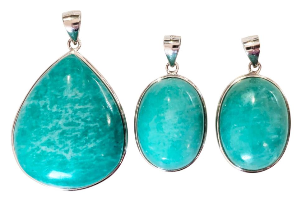 Anhänger aus 925er Sterlingsilber mit Amazonit (AA+), 3-teilig, 14,8 g