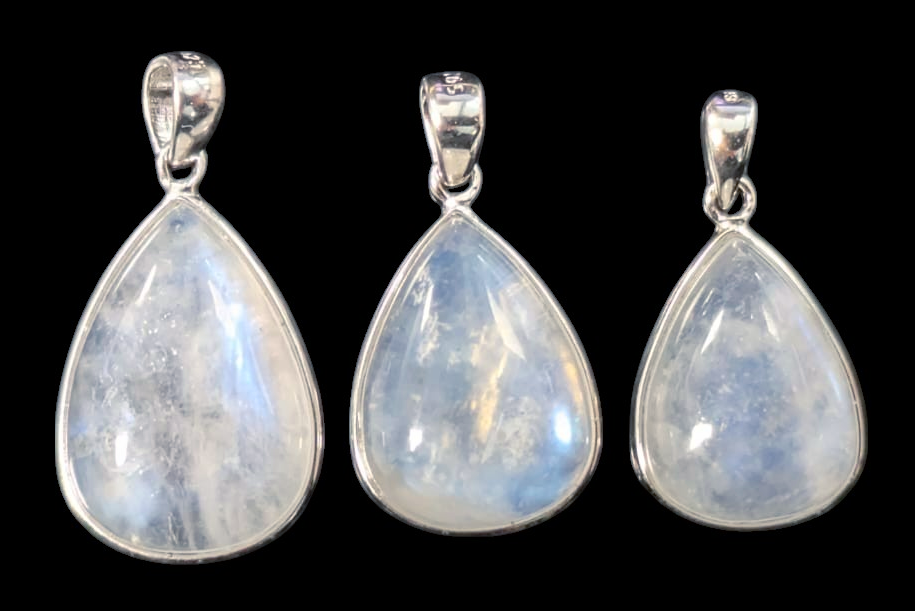 Weihrauch bei 925 Silber Anhänger Weißer Mondstein AAA 3 Stück 5,43g