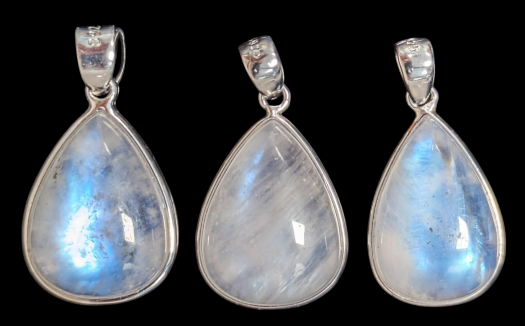 Weihrauch bei 925 Silber Anhänger Weißer Mondstein AAA 3 Stück 4,94g