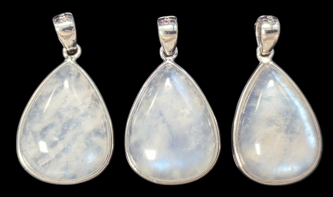 Weihrauch bei 925 Silber Anhänger Weißer Mondstein AAA 3 Stück 5,5g
