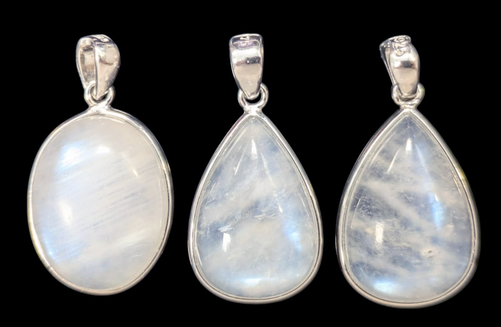 Weihrauch bei 925 Silber Anhänger Weißer Mondstein AAA 3 Stück 5,04g