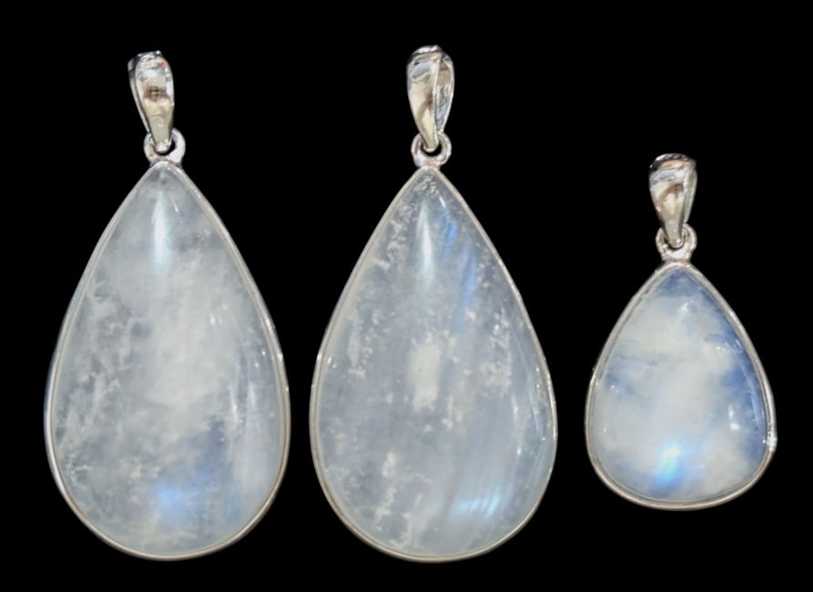 Anhänger aus 925er Sterlingsilber mit weißem AAA-Mondstein, 3-teilig, 9,72 g