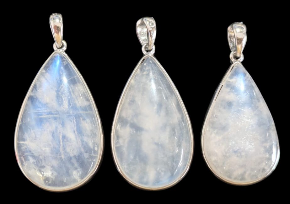 Anhänger aus 925er Sterlingsilber mit weißem AAA-Mondstein, 3-teilig, 10,48 g