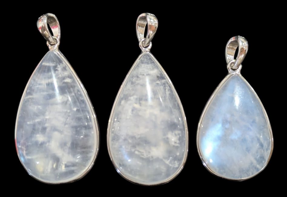 Anhänger aus 925er Sterlingsilber mit weißem AAA-Mondstein, 3-teilig, 11,58 g