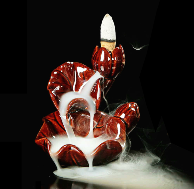 Blackflow Räucherstäbchenhalter, rote Keramik-Kaskaden-Lotusblume, 8,5 cm