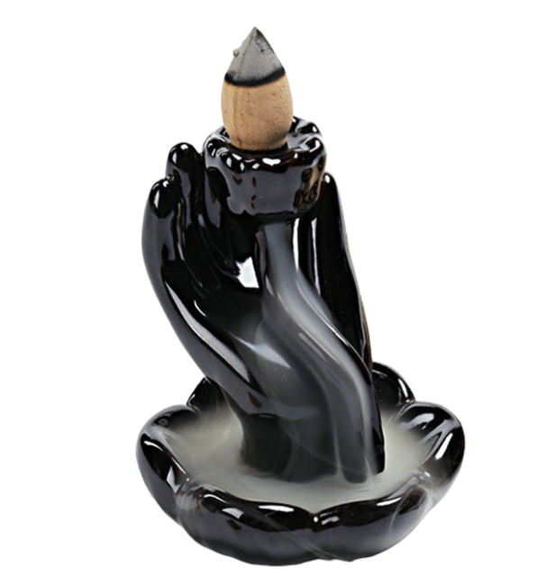Rückfluss-Räucherstäbchenhalter aus Keramik, kleine Buddha-Hand, 9,5cm