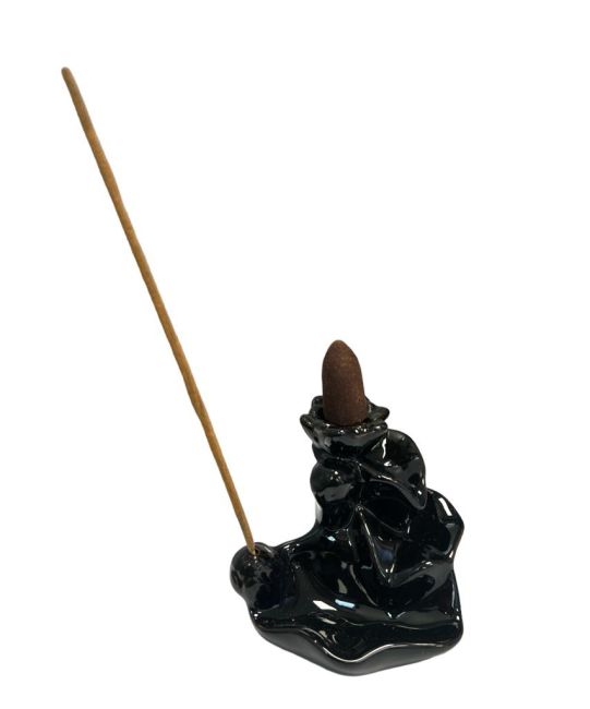 Blackflow Räucherstäbchenhalter aus schwarzer Keramik, Duftkaskade, 8,5 cm