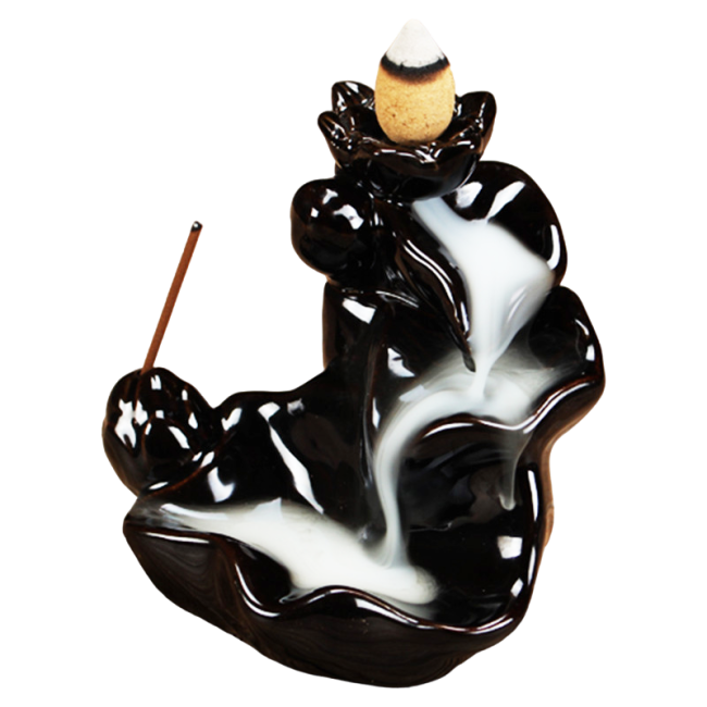 Blackflow Räucherstäbchenhalter aus schwarzer Keramik, Duftkaskade, 8,5 cm