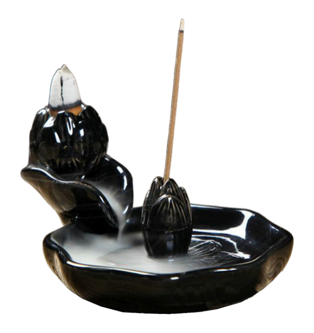 Rückfluss-Räucherstäbchenhalter aus schwarzer Keramik, Lotusblüten, 13 cm