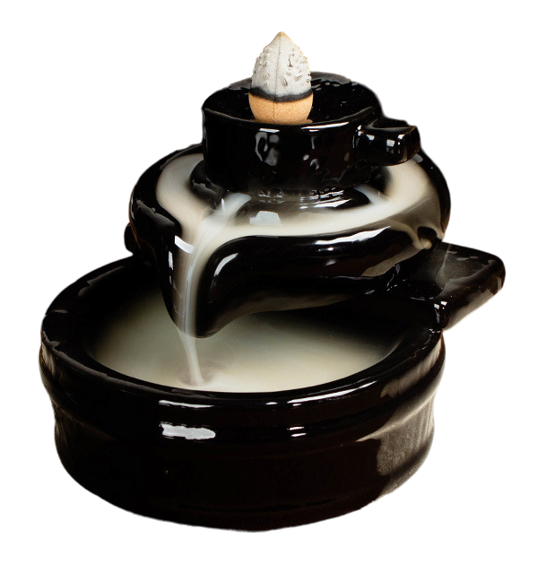 Rückfluss-Räucherstäbchenhalter aus schwarzer Keramik, alte Reismühle, 9 cm
