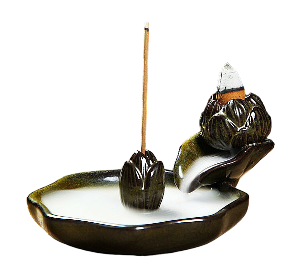 Brauner Keramik-Rückfluss-Räucherstäbchenhalter, Lotusblüten, 13cm