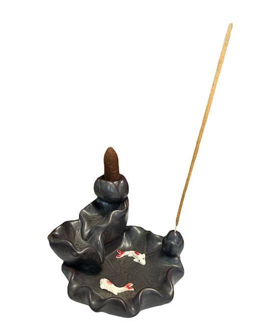 Rückfluss-Räucherstäbchenhalter, Keramik-Kaskaden-Koi-Fisch, 8cm