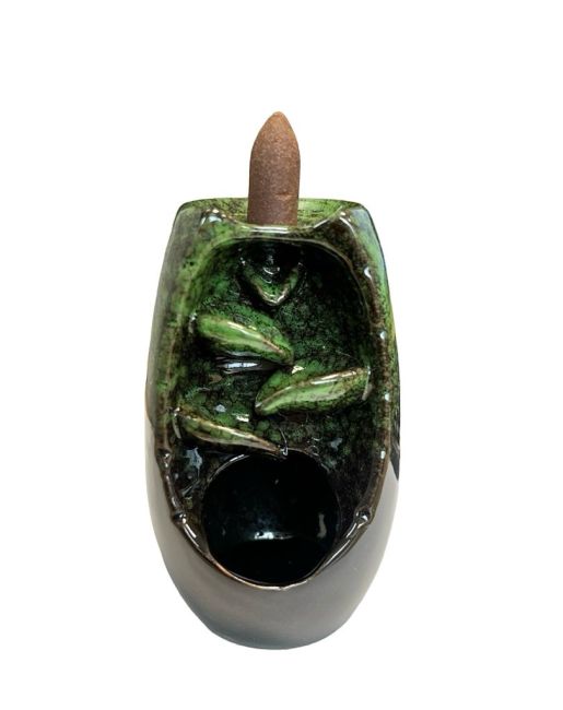 Rückfluss-Räucherstäbchenhalter aus grüner Keramik, Blätterkaskade, 13cm