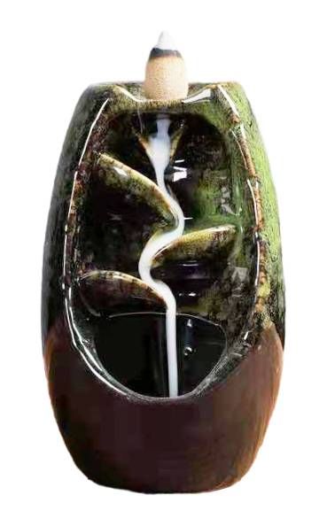 Rückfluss-Räucherstäbchenhalter aus grüner Keramik Blätterkaskade 13cm