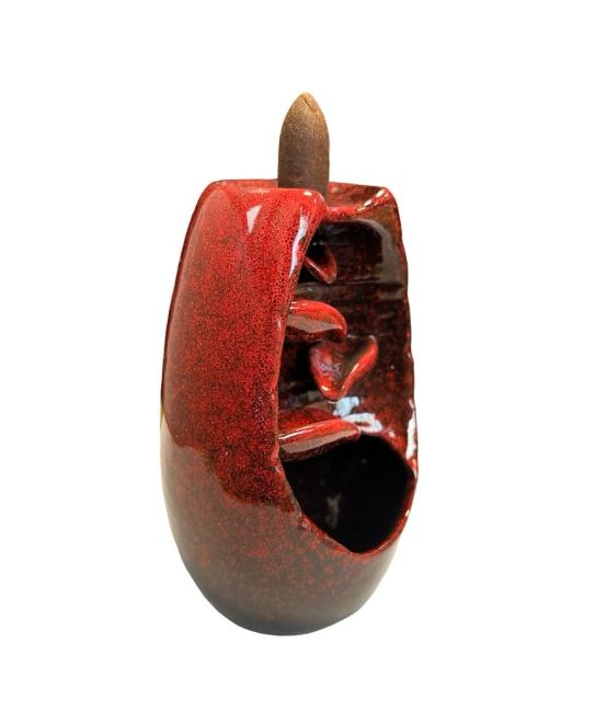 Rückfluss-Räucherstäbchenhalter aus roter Keramik, Kaskade aus Blättern, 13 cm