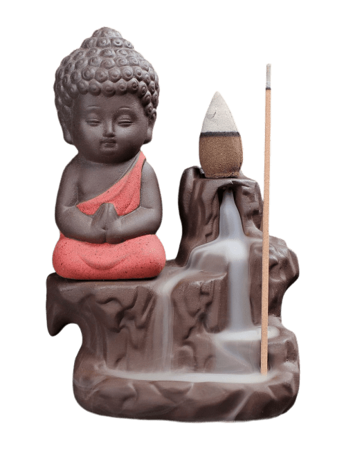 Roter Buddha-Rückfluss-Räucherstäbchenhalter aus Keramik, 12 cm