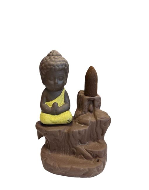Gelber Buddha-Keramik-Rückfluss-Räucherstäbchenhalter, 12 cm