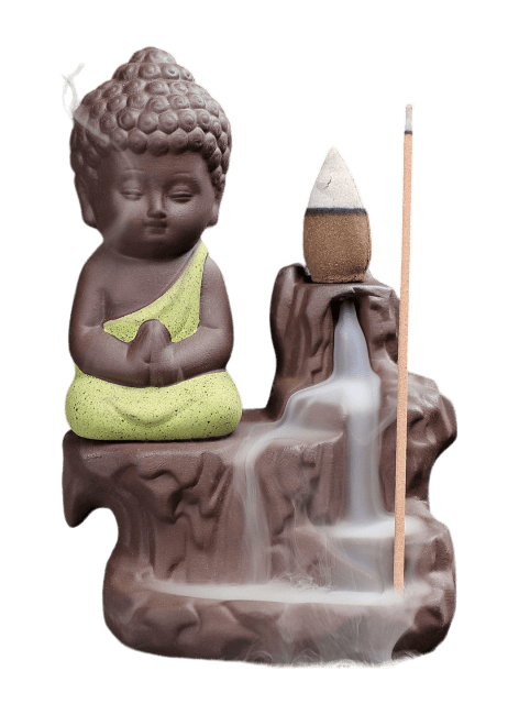 Gelber Buddha-Keramik-Rückfluss-Räucherstäbchenhalter, 12 cm